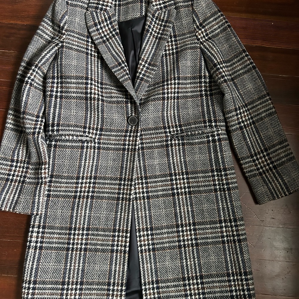 Zara Blue and White Checkered Blazer